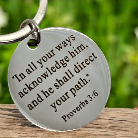 Proverbs 3:6 Stainless Steel Keychain Compass Keyring Inspirational Key Chain - Picture 4 of 5